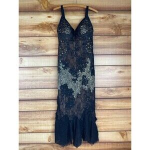 Mandalay Dress Womens 10 Black Lace Midi Embellished Cocktail Evening Formal Y2K